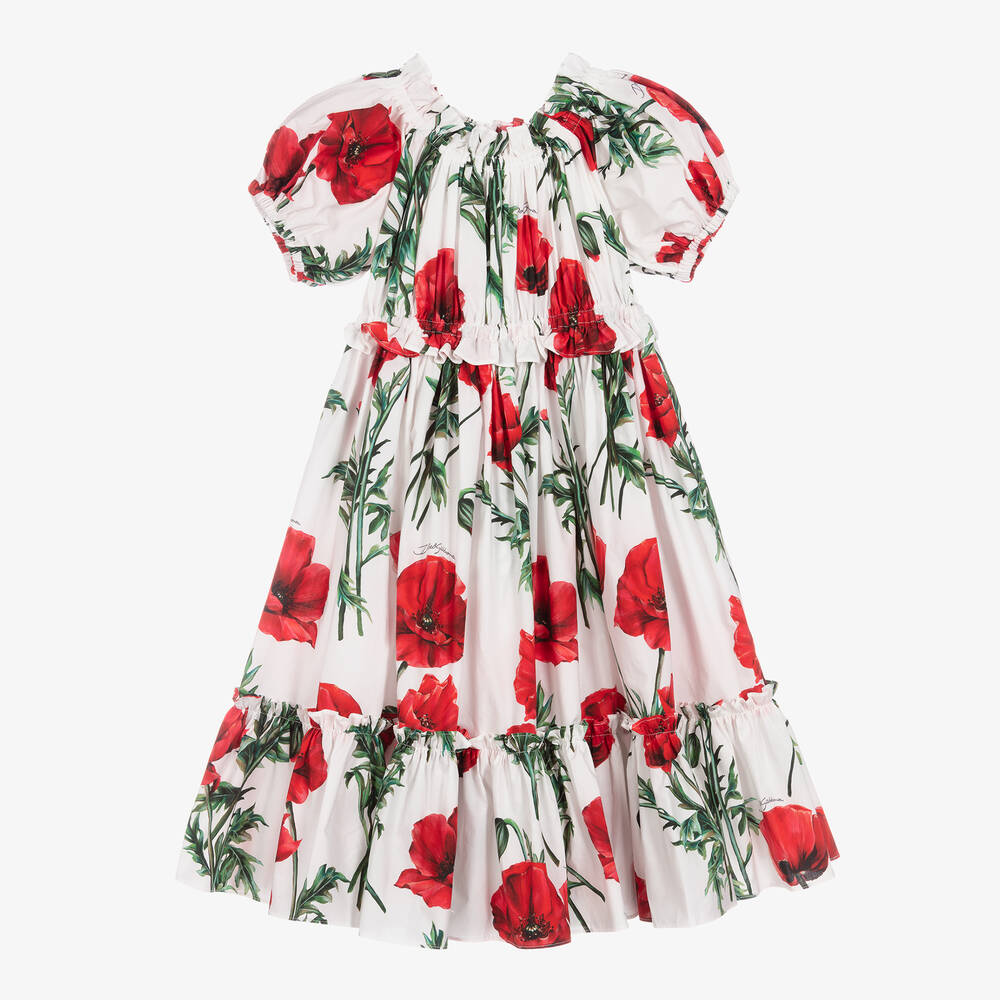 Dolce & Gabbana - Robe popeline blanche à coquelicots | Childrensalon