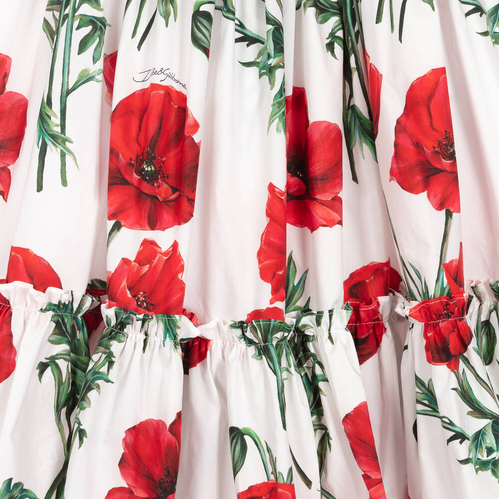 Dolce & Gabbana-Girls White Poplin Poppy Dress | Childrensalon Outlet