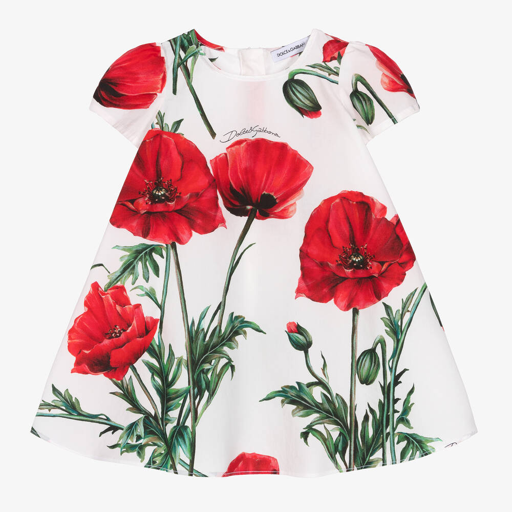 Dolce & Gabbana - Girls White Poplin Poppy Dress | Childrensalon