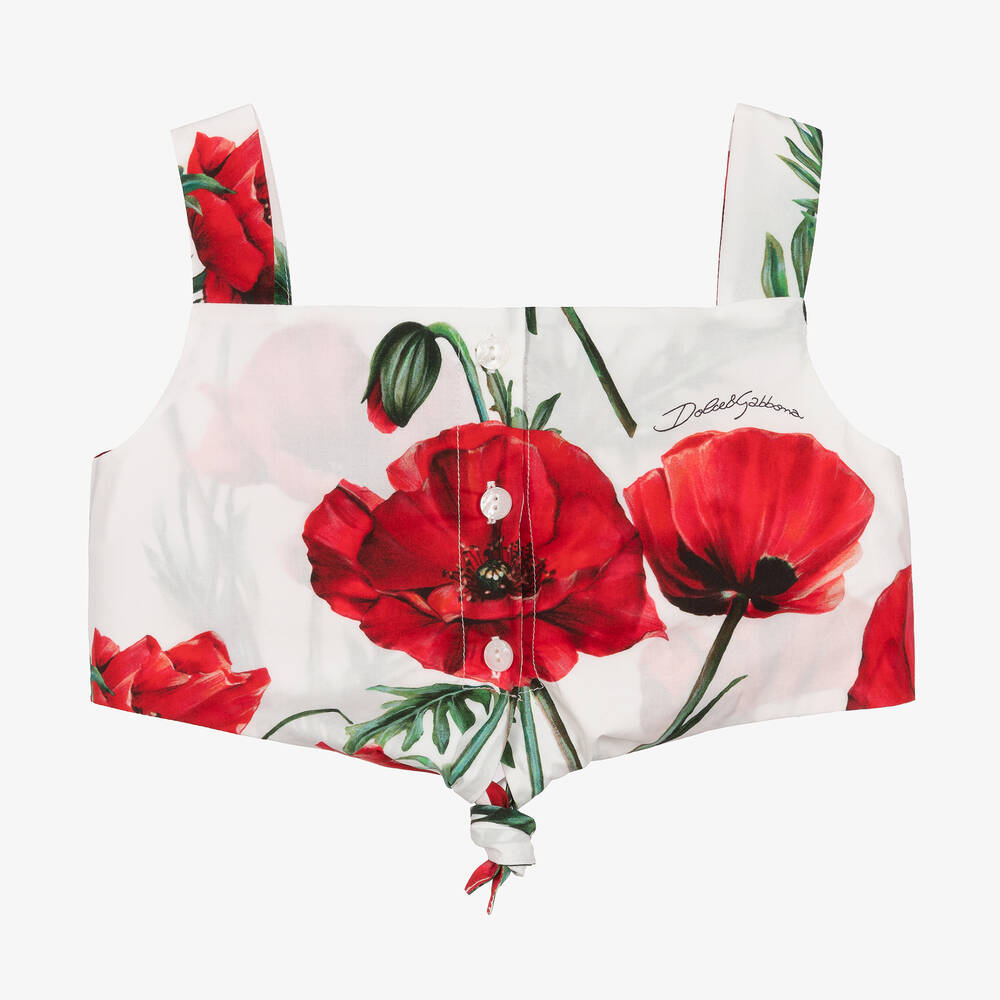 Dolce & Gabbana - Girls White Poppy Logo Crop Top | Childrensalon