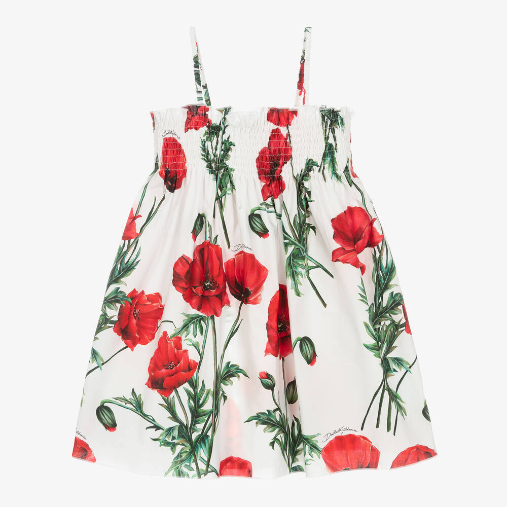Dolce & Gabbana - Weißes Mohnblumenkleid für Mädchen  | Childrensalon