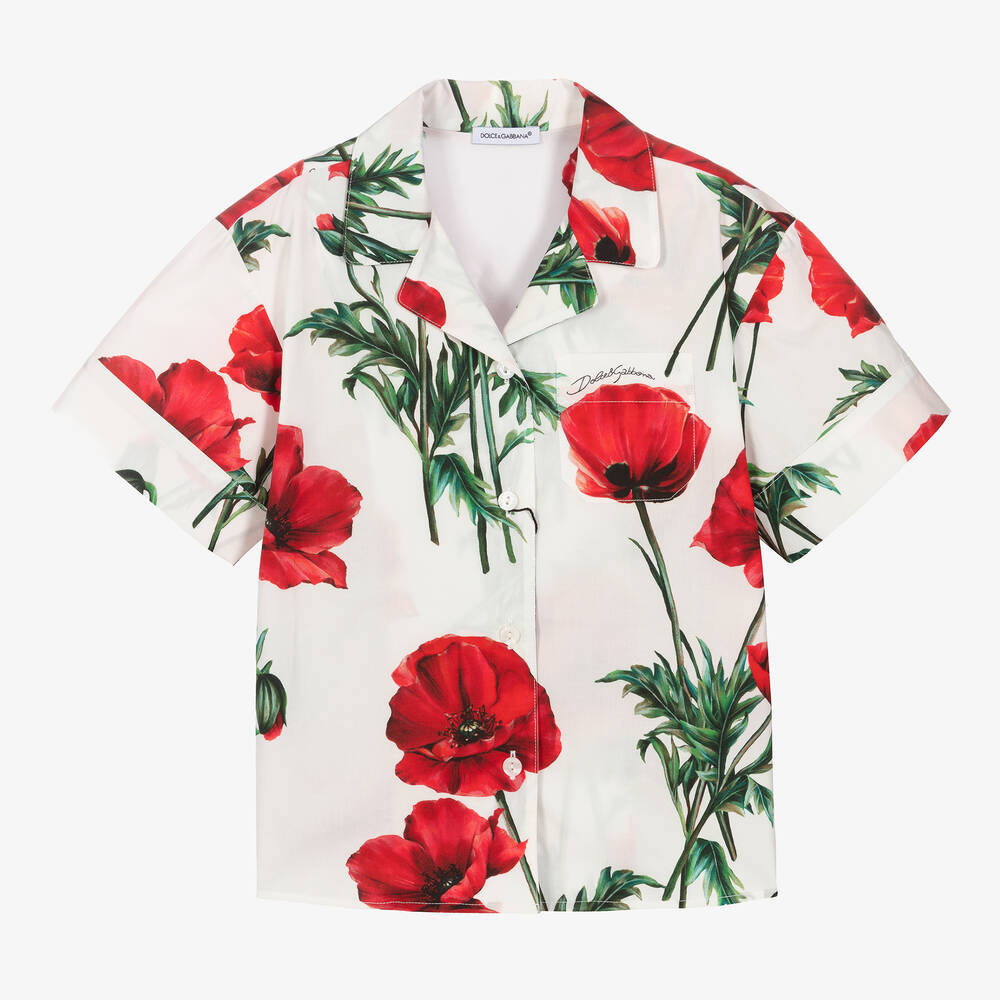 Dolce & Gabbana - Weißes Hemd mit Mohnblumen-Print | Childrensalon