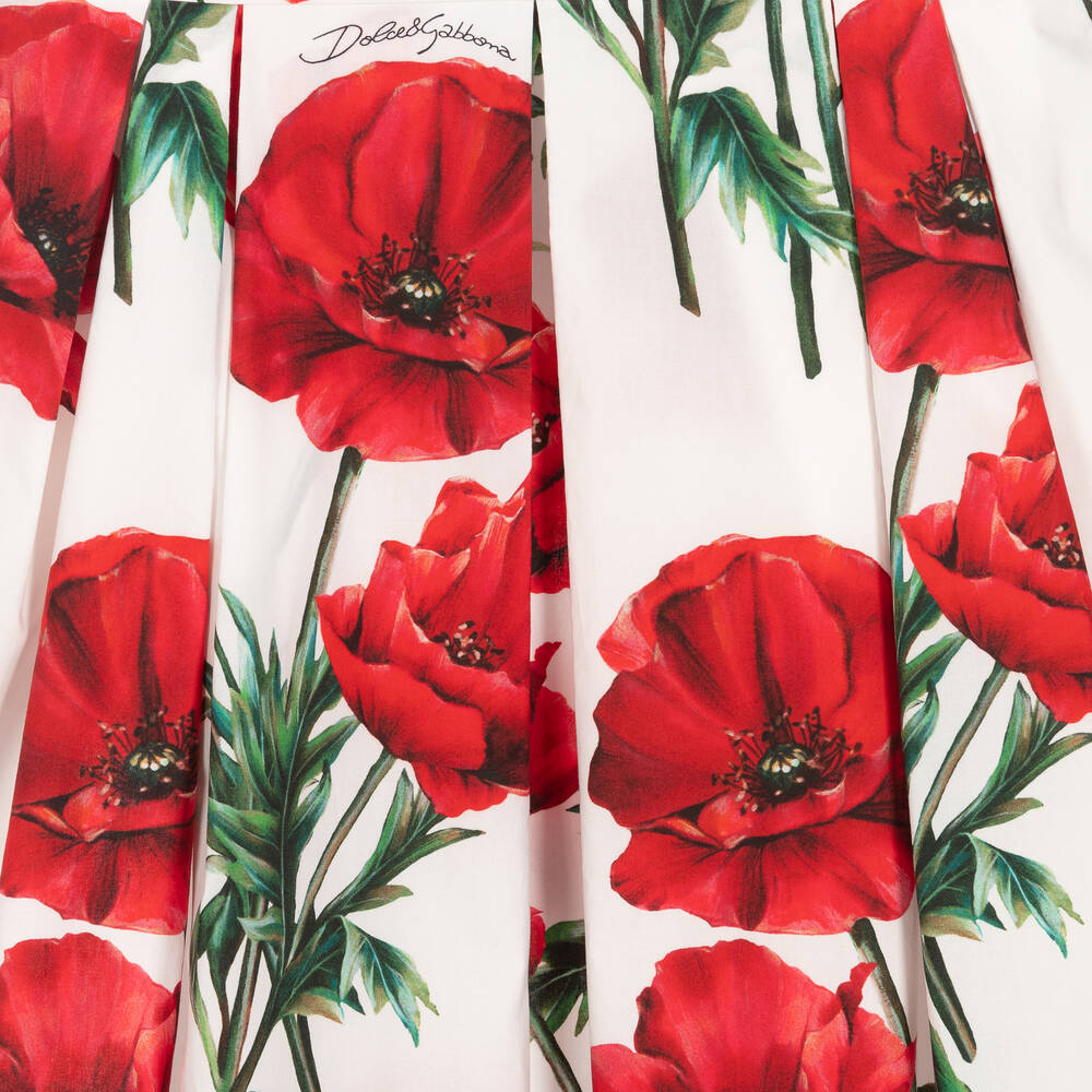 Dolce Gabbana Jupe mi longue blanche coquelicots