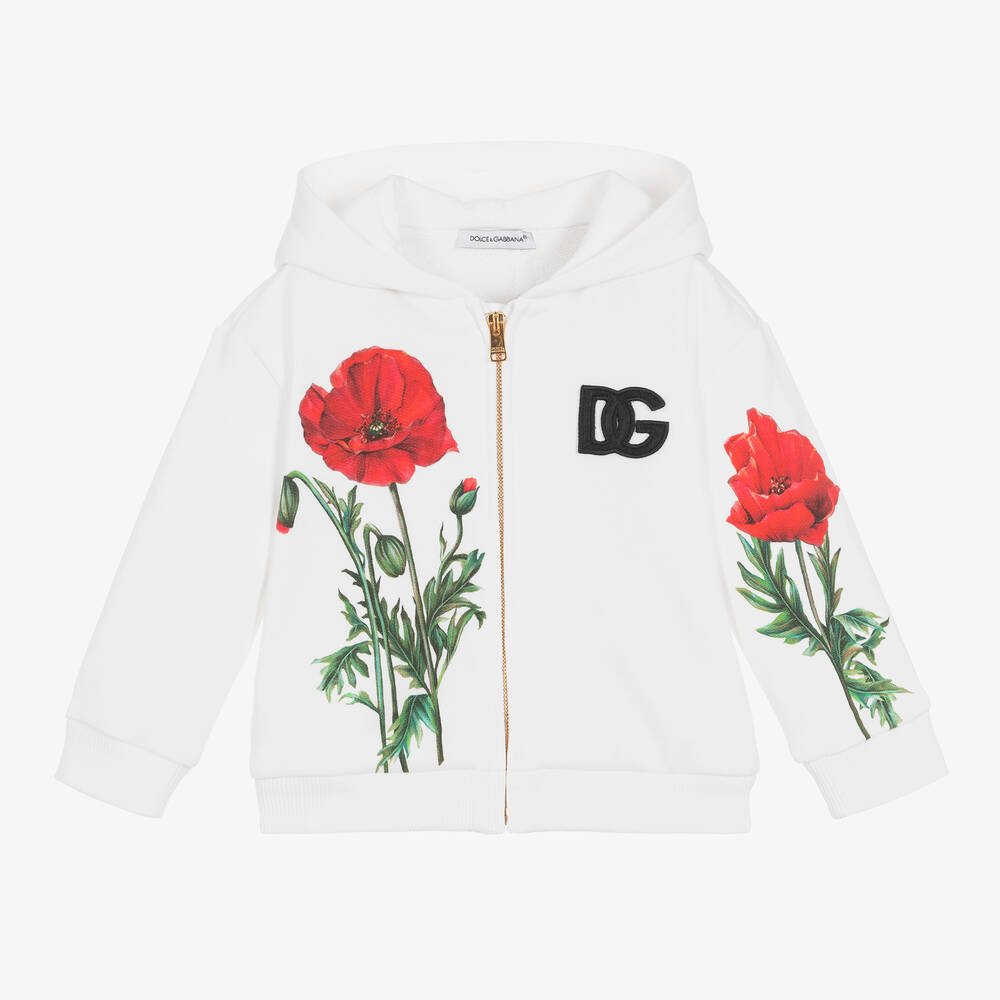 Dolce & Gabbana - Girls White Poppy Zip-up Hoodie | Childrensalon