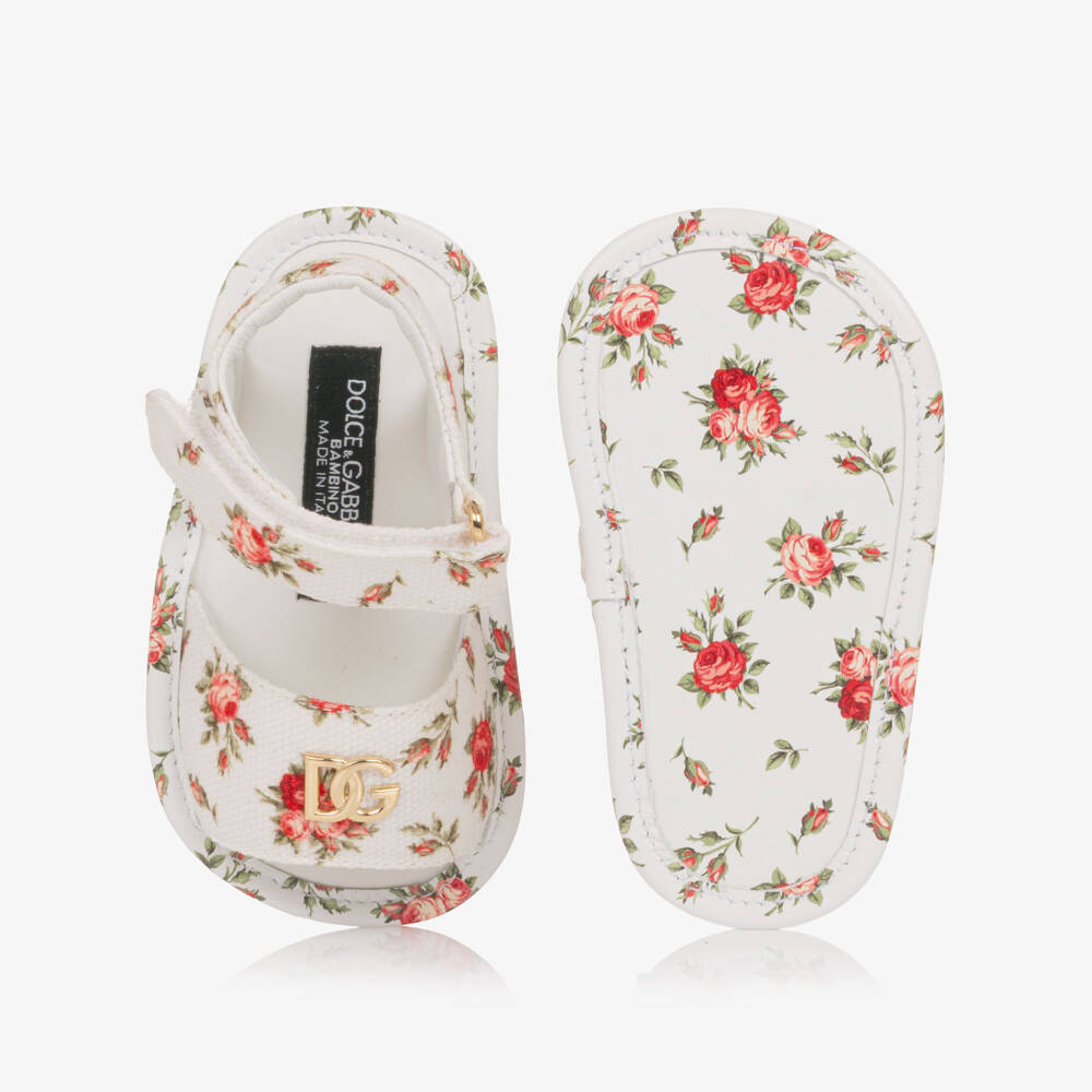Dolce & Gabbana-Girls White Pre-Walker Sandals with Red Rose Print | Childrensalon Outlet
