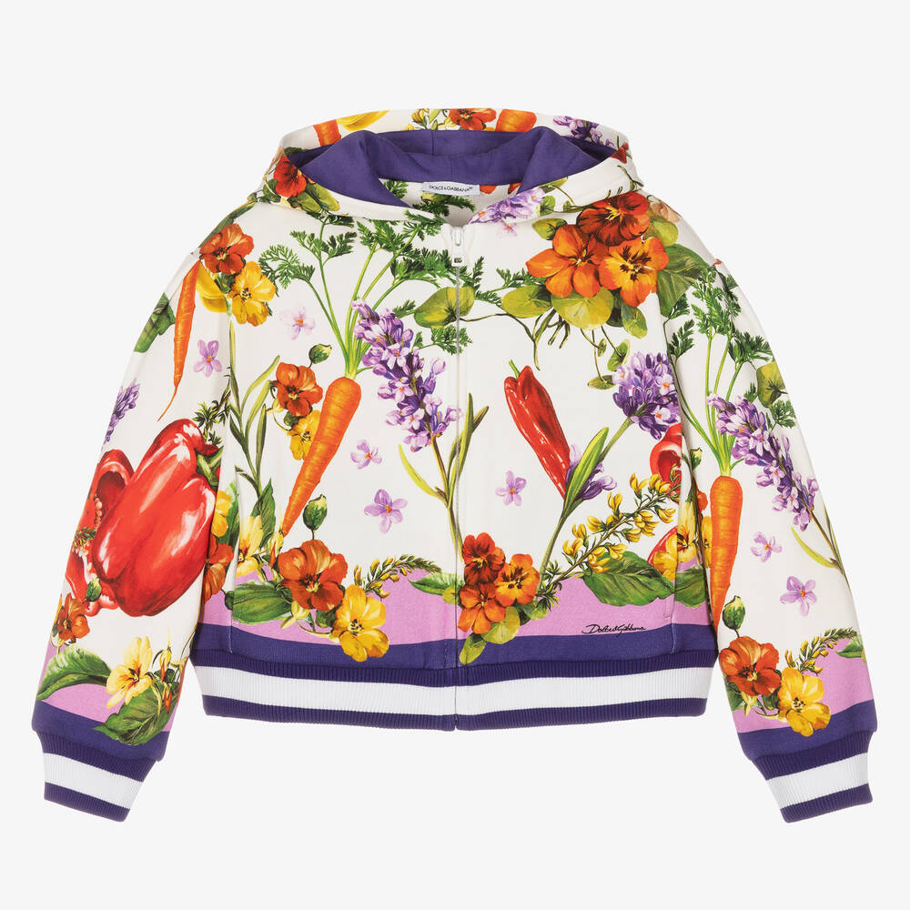Dolce & Gabbana-Бело-фиолетовый топ на молнии с овощами | Childrensalon Outlet