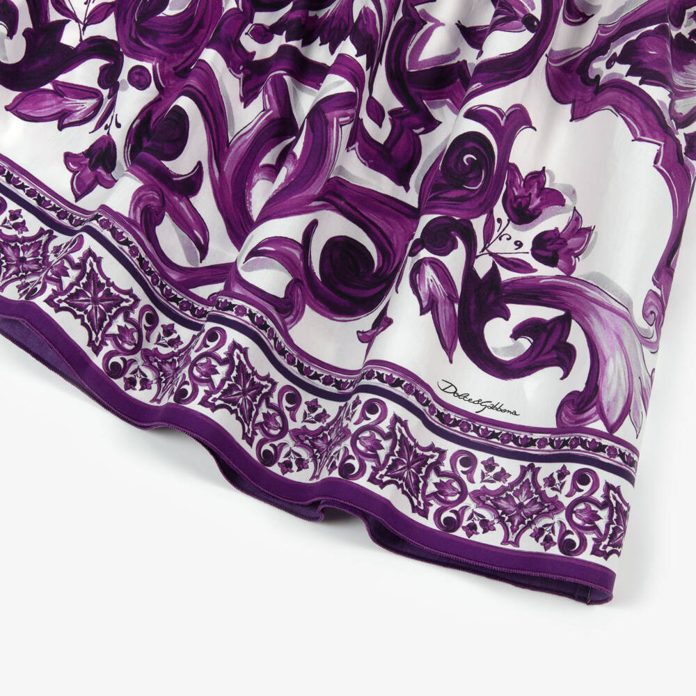 Dolce & Gabbana-Girls White & Purple Majolica Print Cotton Poplin Sun Dress | Childrensalon Outlet