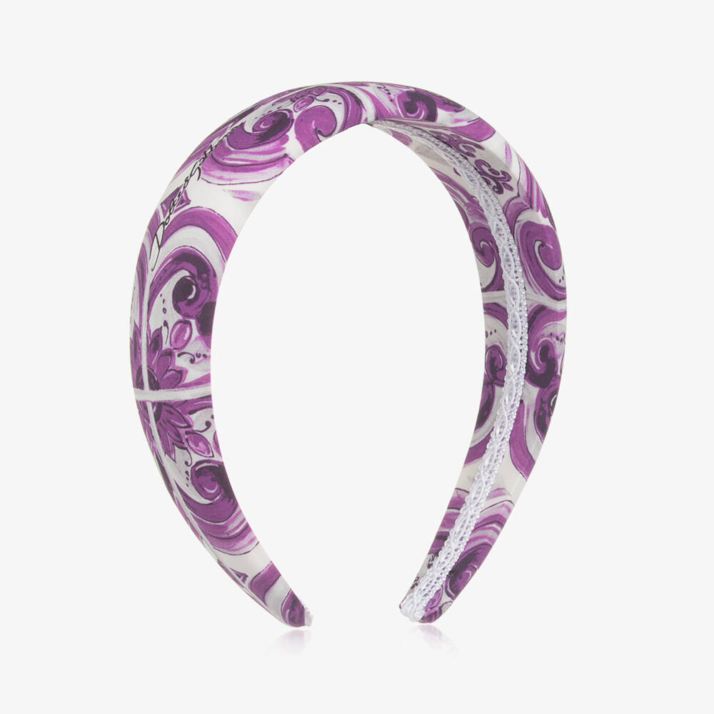 Dolce & Gabbana-Girls White & Purple Majolica Print Hairband | Childrensalon Outlet