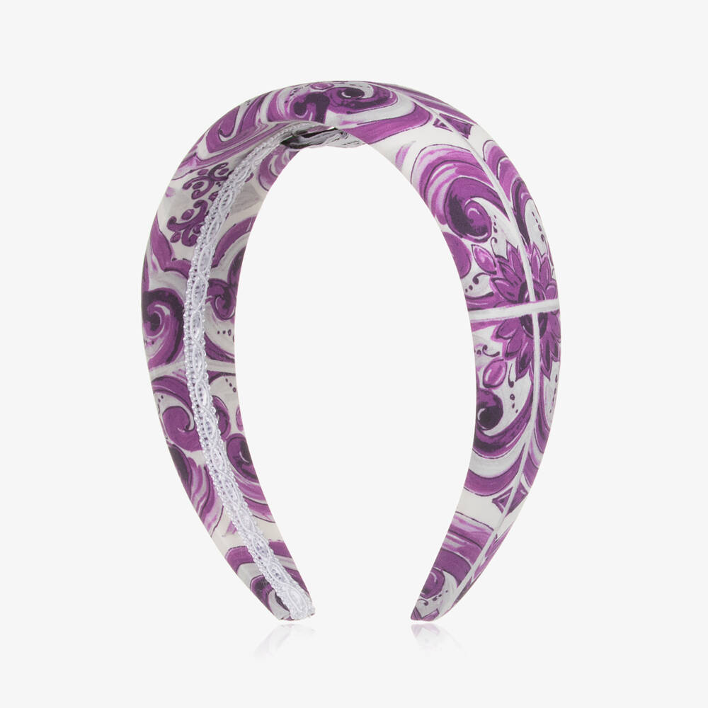 Dolce & Gabbana-Girls White & Purple Majolica Print Hairband | Childrensalon Outlet