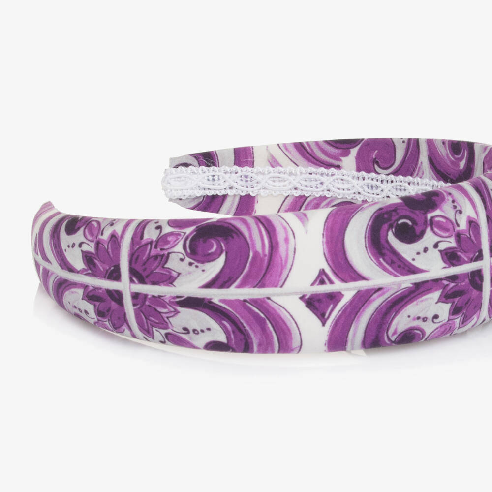 Dolce & Gabbana-Girls White & Purple Majolica Print Hairband | Childrensalon Outlet
