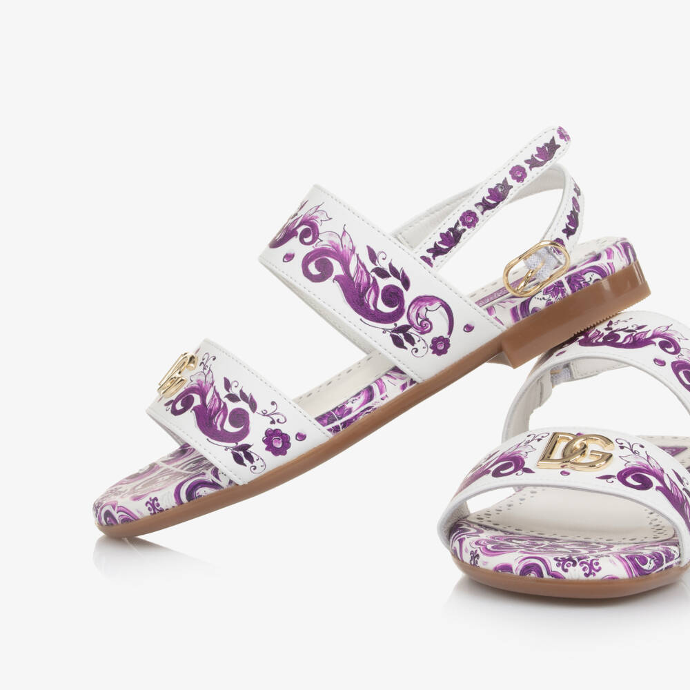 Dolce & Gabbana-Кожаные сандалии пурпурные и белые для девочек | Childrensalon Outlet