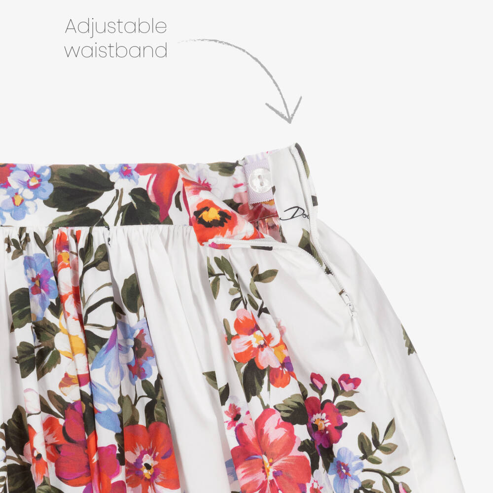 Dolce & Gabbana-Girls White & Red Floral Cotton Maxi Skirt | Childrensalon Outlet