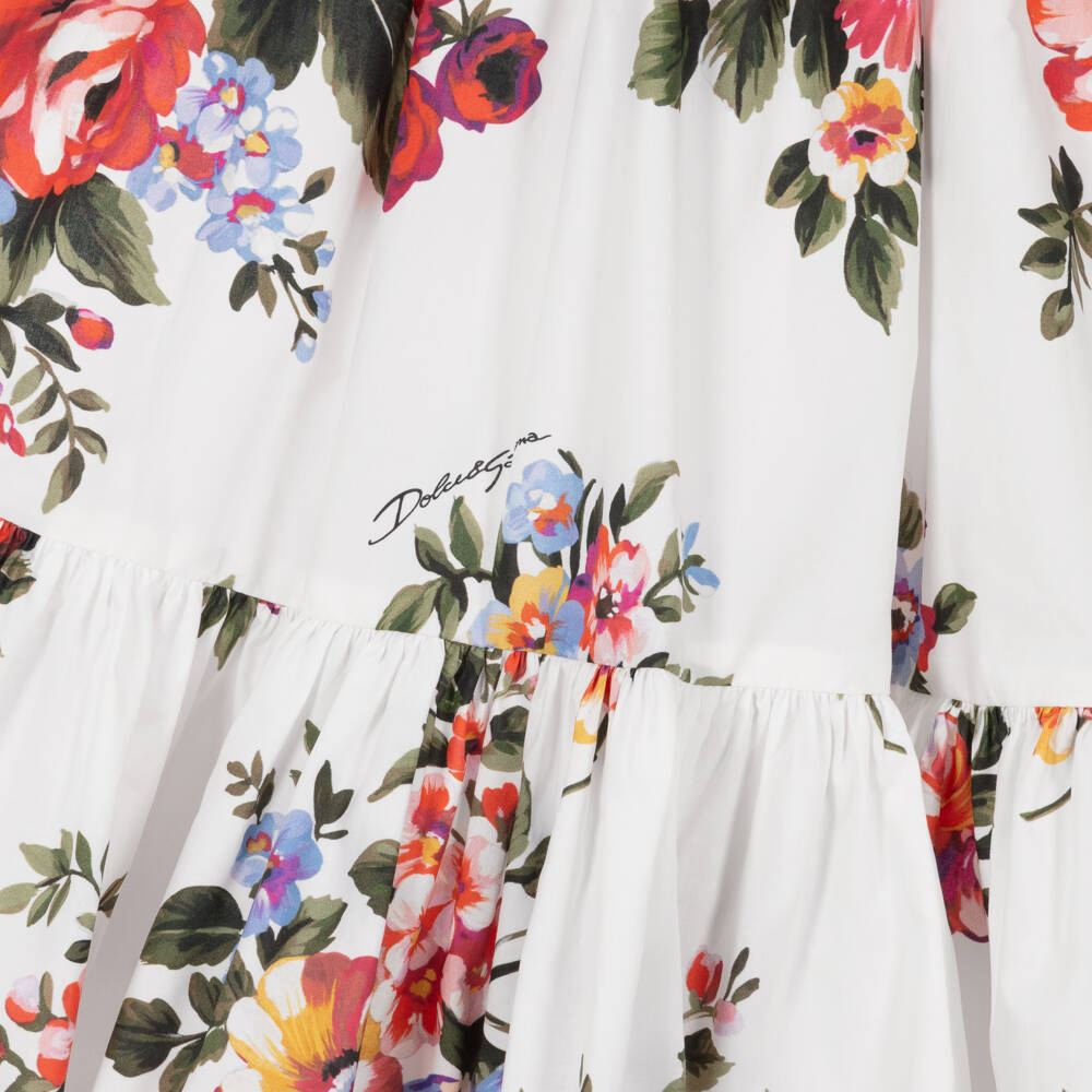 Dolce & Gabbana-Girls White & Red Floral Cotton Maxi Skirt | Childrensalon Outlet