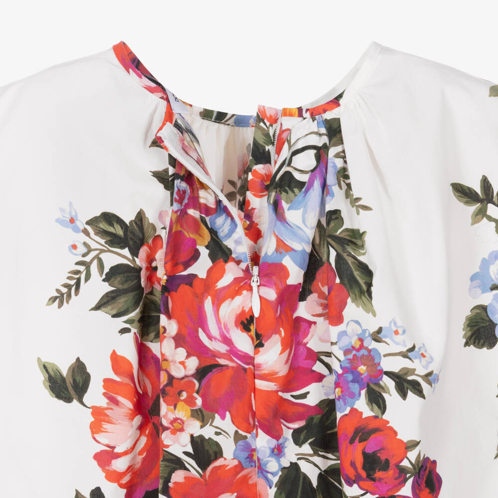 Dolce & Gabbana-Girls White & Red Floral Cotton Poplin Dress | Childrensalon Outlet
