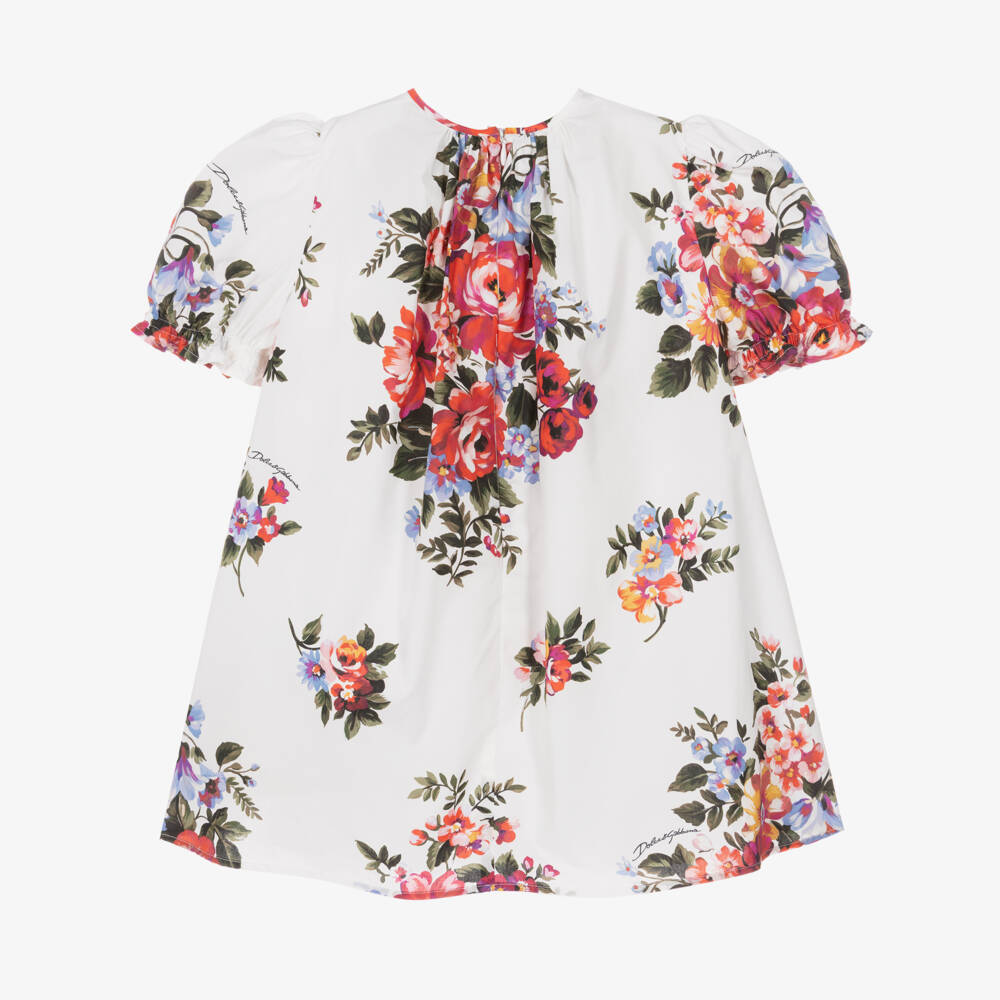 Dolce & Gabbana-Girls White & Red Floral Cotton Poplin Dress | Childrensalon Outlet