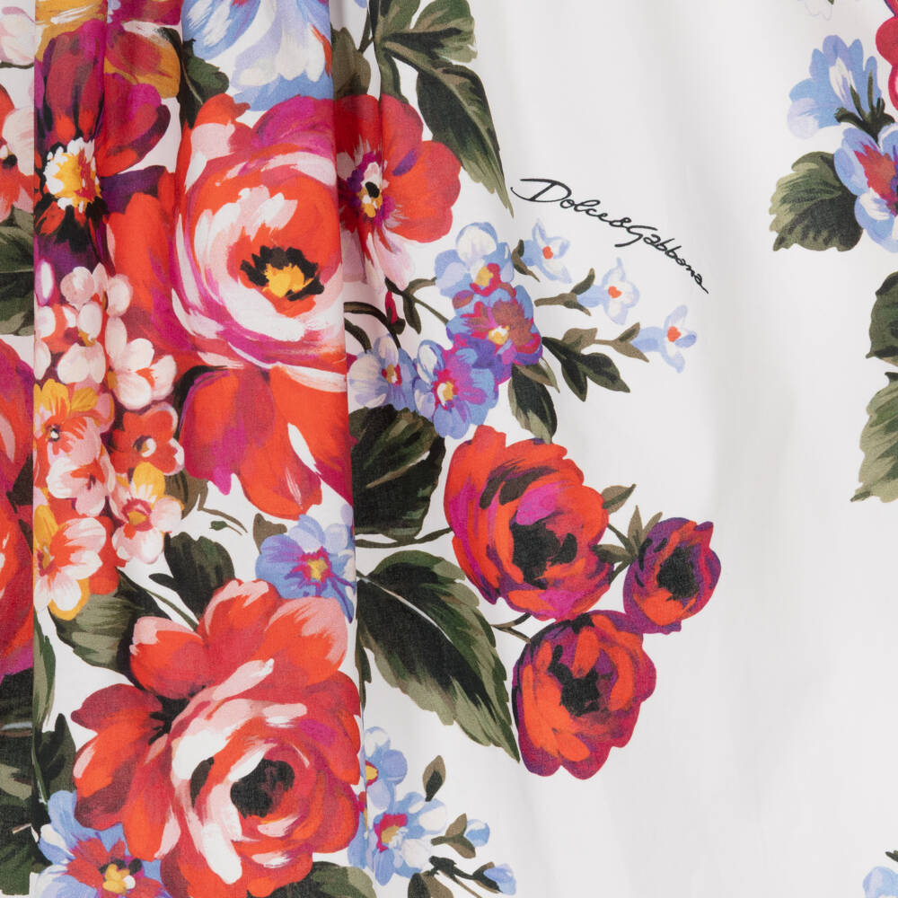 Dolce & Gabbana-Girls White & Red Floral Cotton Poplin Dress | Childrensalon Outlet