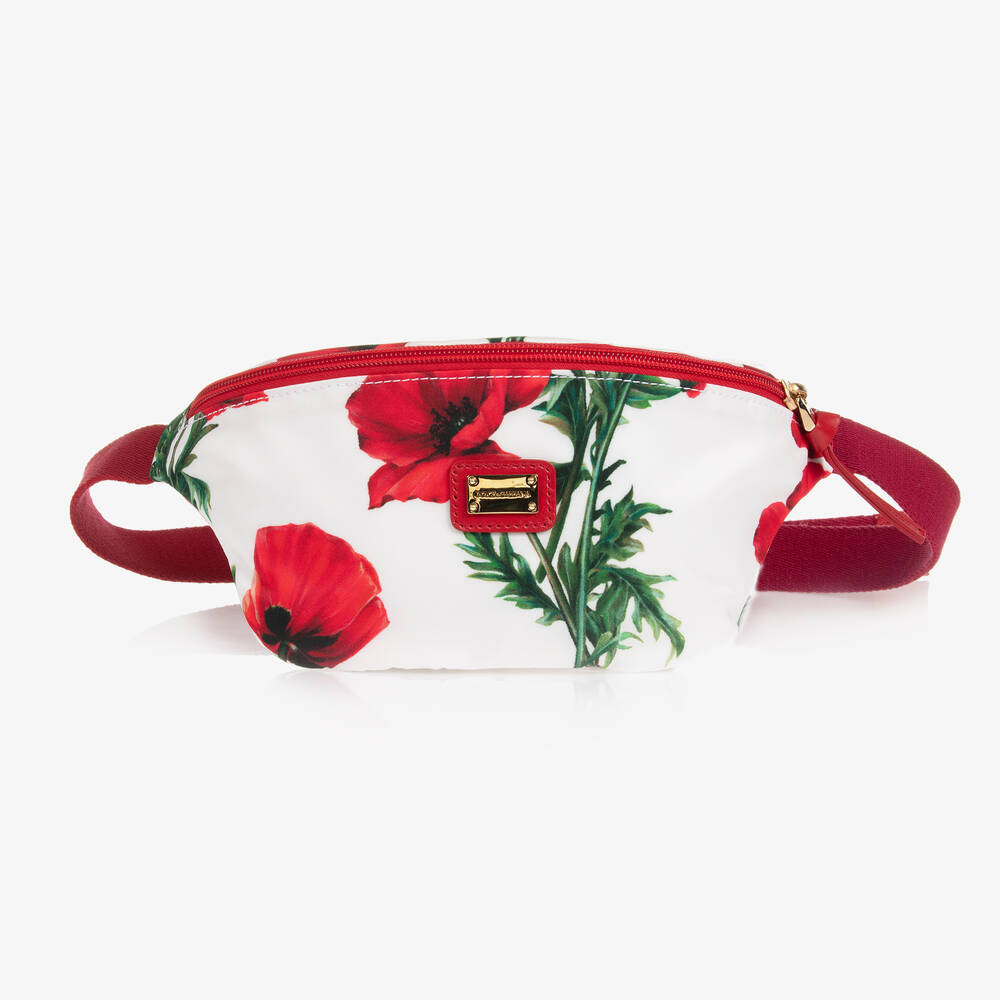 Dolce & Gabbana - Белая поясная сумка с красными маками (31см) | Childrensalon
