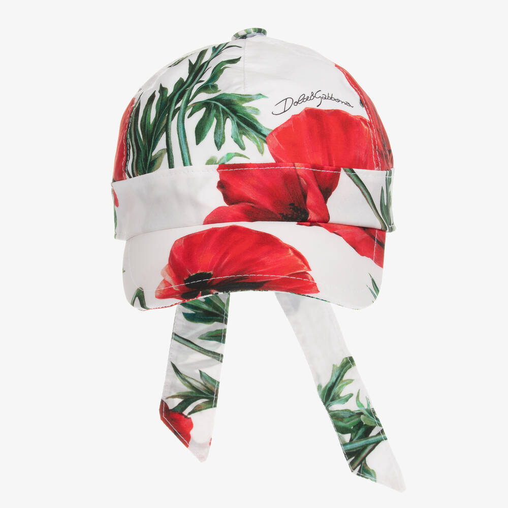 Dolce & Gabbana-Белая бейсболка с красными маками | Childrensalon Outlet