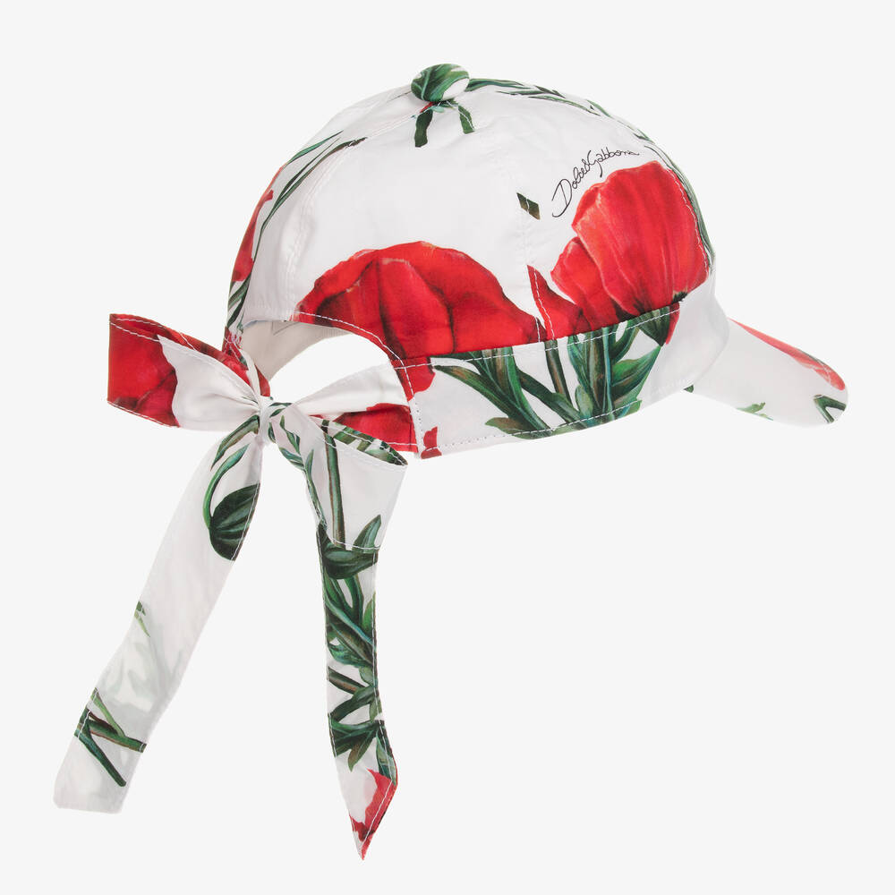 Dolce & Gabbana-Белая бейсболка с красными маками | Childrensalon Outlet