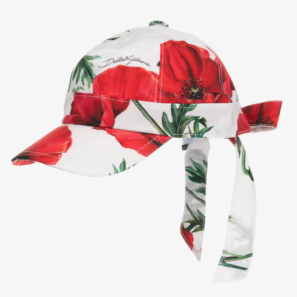 Dolce & Gabbana-Белая бейсболка с красными маками | Childrensalon Outlet