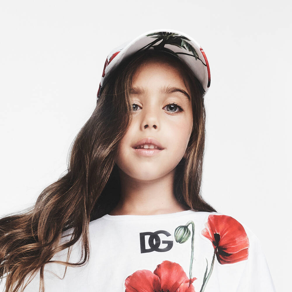 Dolce Gabbana Girls White Red Poppy Cap Childrensalon Outlet
