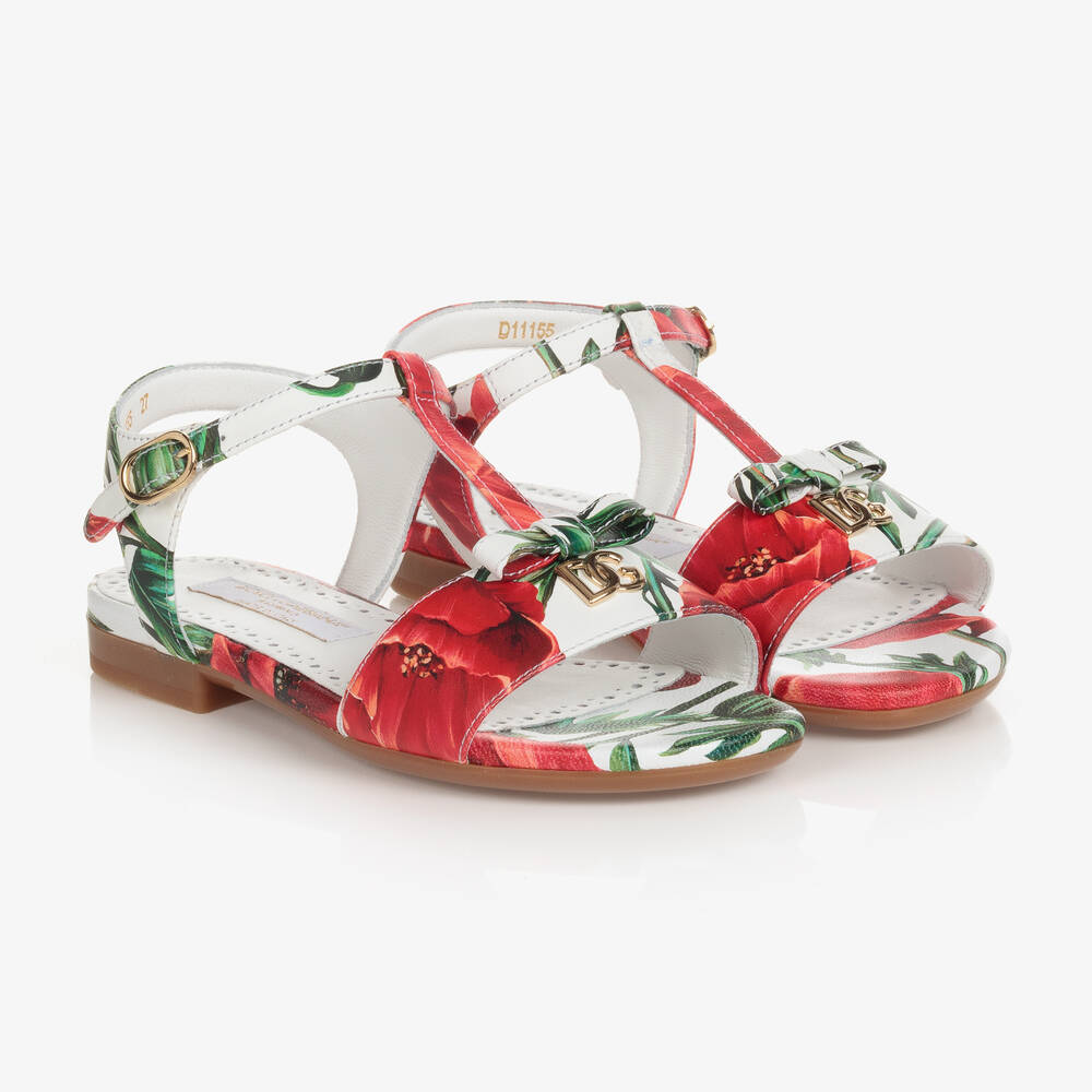 Dolce & Gabbana - Salomés blanches coquelicots fille | Childrensalon