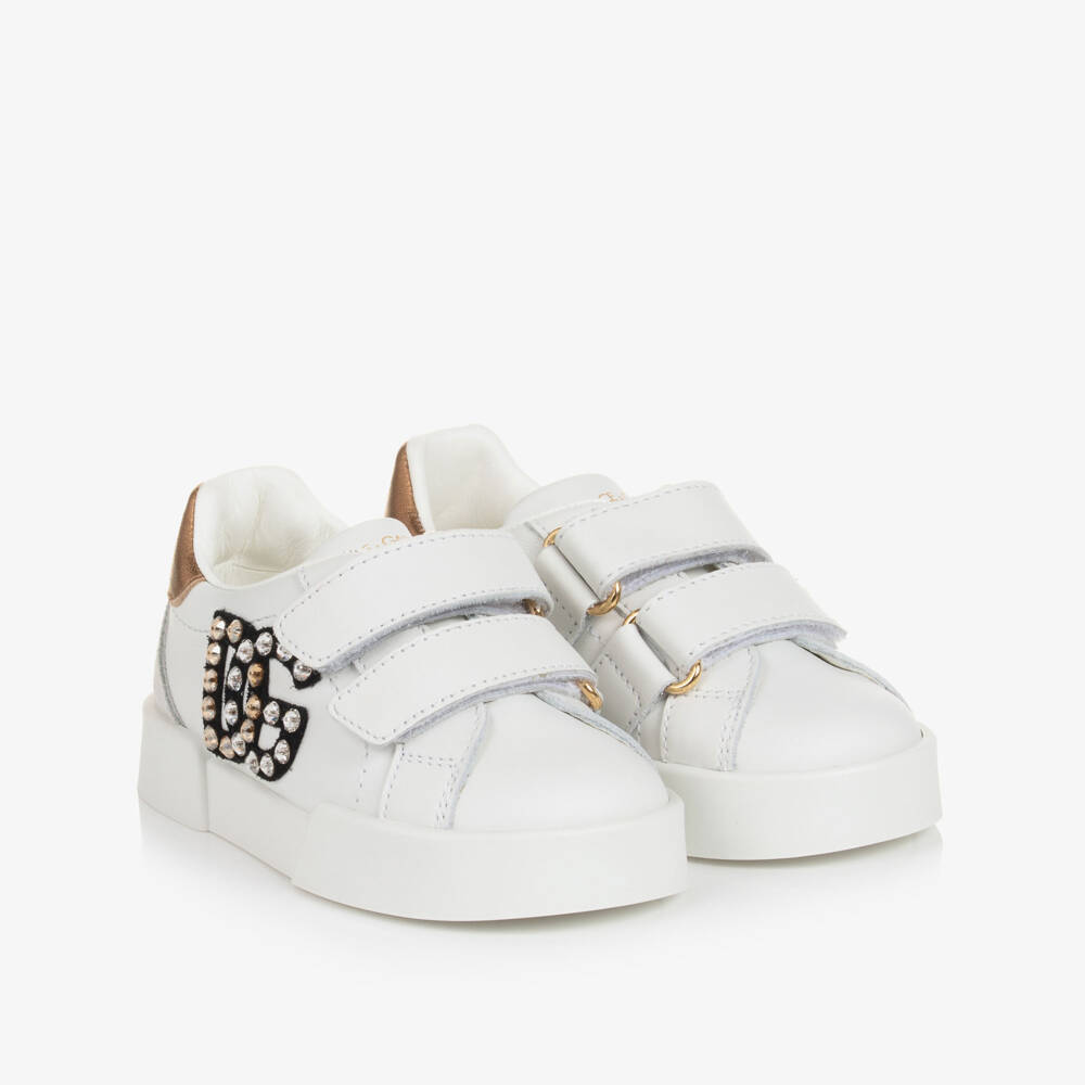 Dolce & Gabbana-Girls White Rhinestone DG Trainers | Childrensalon Outlet