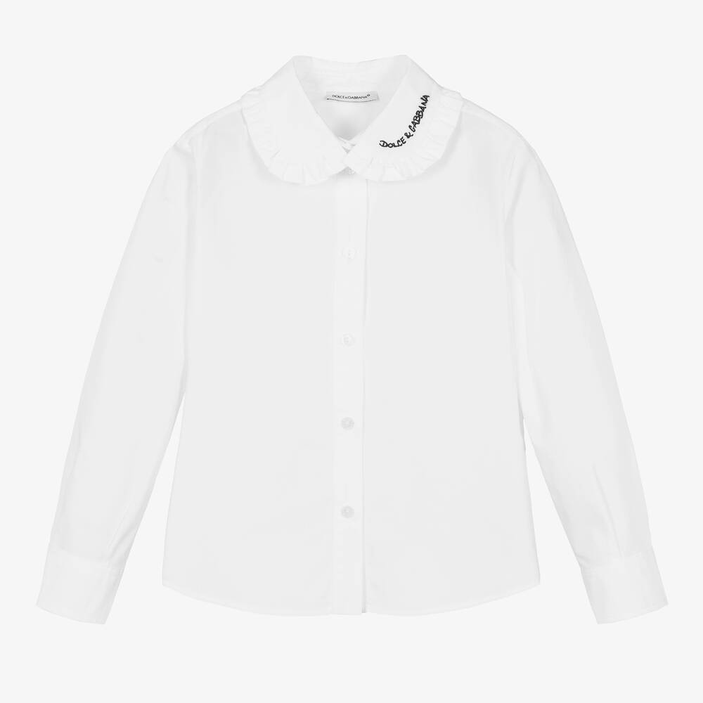 Dolce & Gabbana - Girls White Ruffle Cotton Blouse | Childrensalon