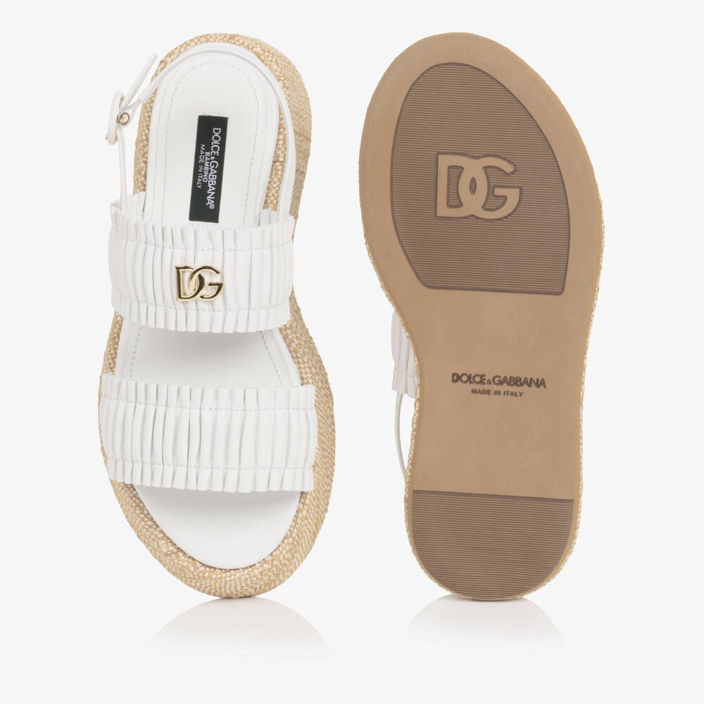 Dolce & Gabbana-Girls White Ruffle Wedge Sandals | Childrensalon Outlet