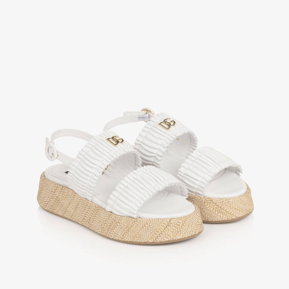 Dolce & Gabbana-Girls White Ruffle Wedge Sandals | Childrensalon Outlet