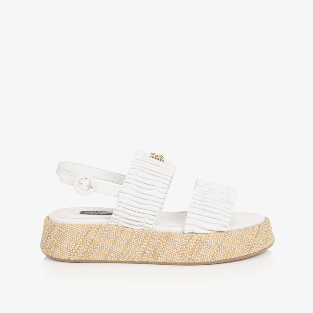 Dolce & Gabbana-Girls White Ruffle Wedge Sandals | Childrensalon Outlet