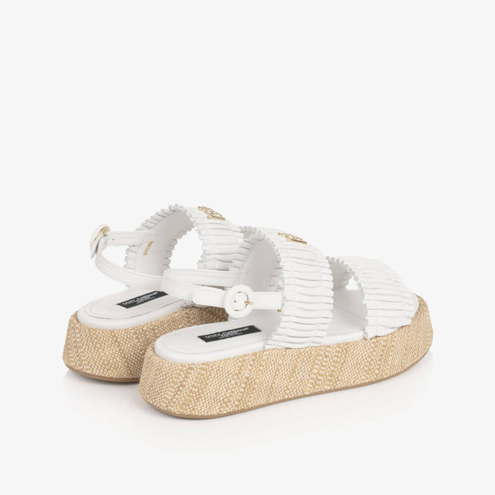 Dolce & Gabbana-Girls White Ruffle Wedge Sandals | Childrensalon Outlet