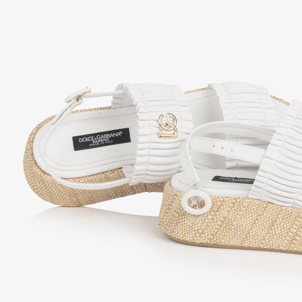 Dolce & Gabbana-Girls White Ruffle Wedge Sandals | Childrensalon Outlet