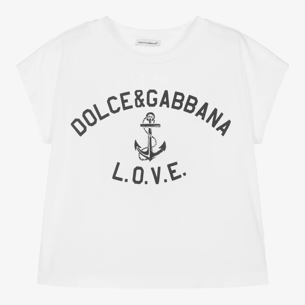 Dolce & Gabbana - Girls White Sailor T-Shirt | Childrensalon