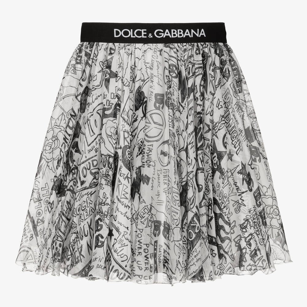 Dolce & Gabbana - Girls White Silk Graffiti Skirt | Childrensalon