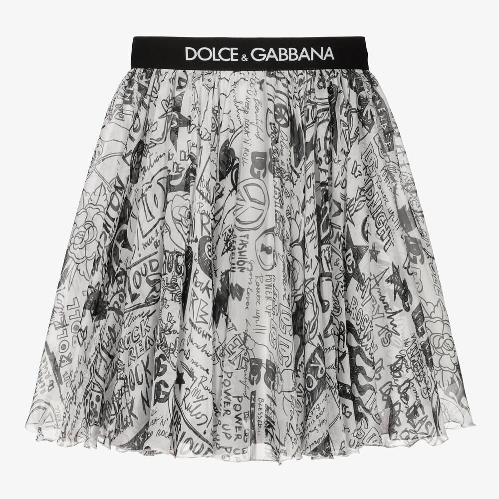 Dolce & Gabbana - Weißer Graffiti-Rock aus Seide (M) | Childrensalon