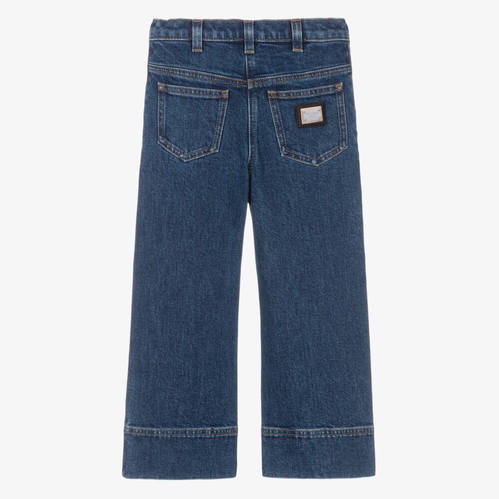 Dolce & Gabbana-Girls Wide-Leg Blue Denim Jeans | Childrensalon Outlet