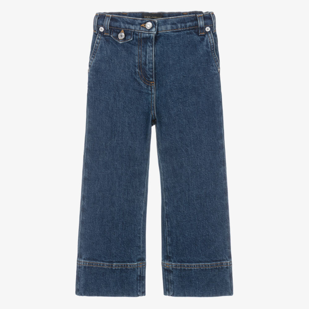 Dolce & Gabbana-Girls Wide-Leg Blue Denim Jeans | Childrensalon Outlet