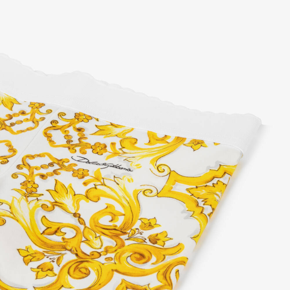 Dolce & Gabbana-Girls Yellow Cotton Majolica Leggings | Childrensalon Outlet