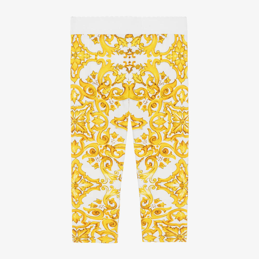 Dolce & Gabbana-Girls Yellow Cotton Majolica Leggings | Childrensalon Outlet