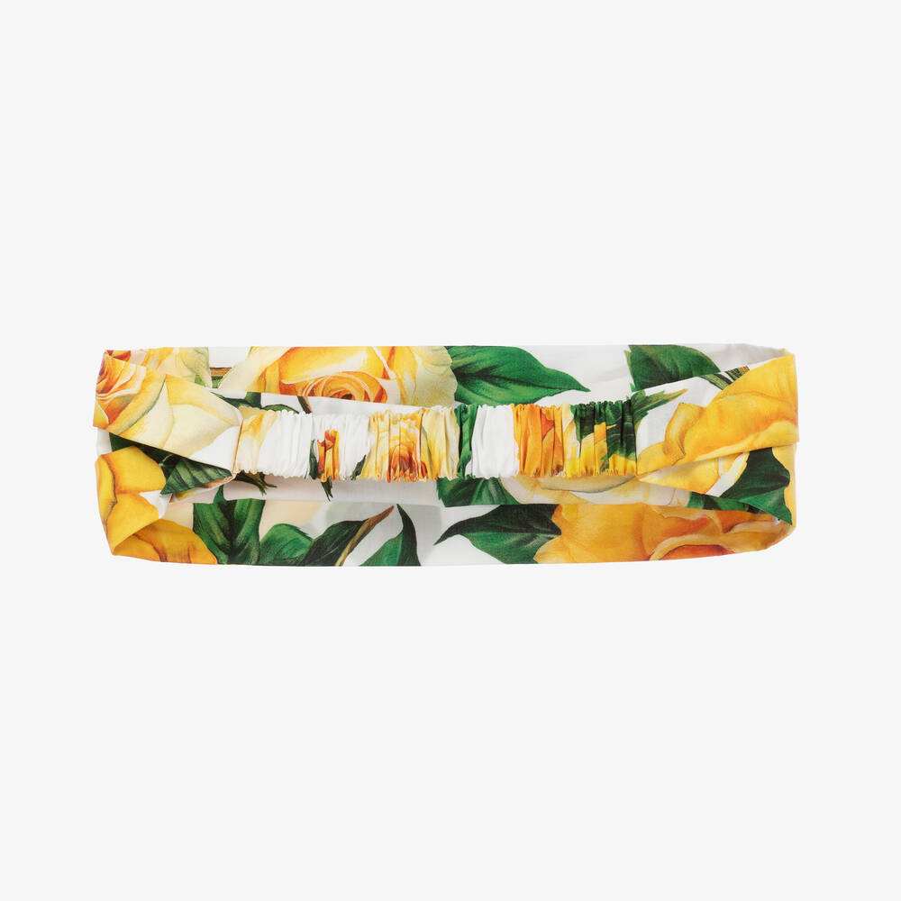 新作 DOLCE&GABBANA イエローローズフローラル エスパドリーユ Dolce & Gabbana - Girls Yellow Cotton Rose Headband