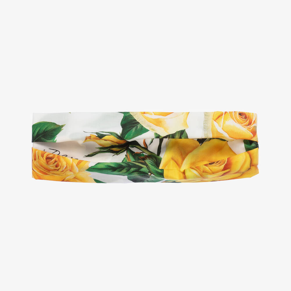 Dolce & Gabbana-Girls Yellow Cotton Rose Headband | Childrensalon Outlet