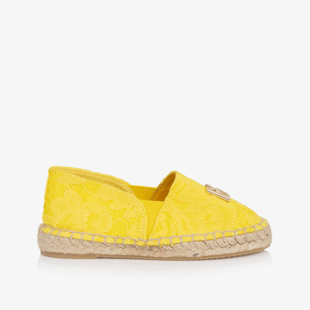 Dolce & Gabbana-Girls Yellow Lace DG Espadrilles | Childrensalon Outlet