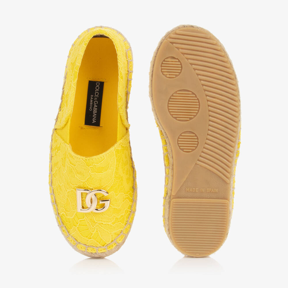 Dolce & Gabbana-اسبادريل دانتيل لون أصفر فاقع للبنات | Childrensalon Outlet