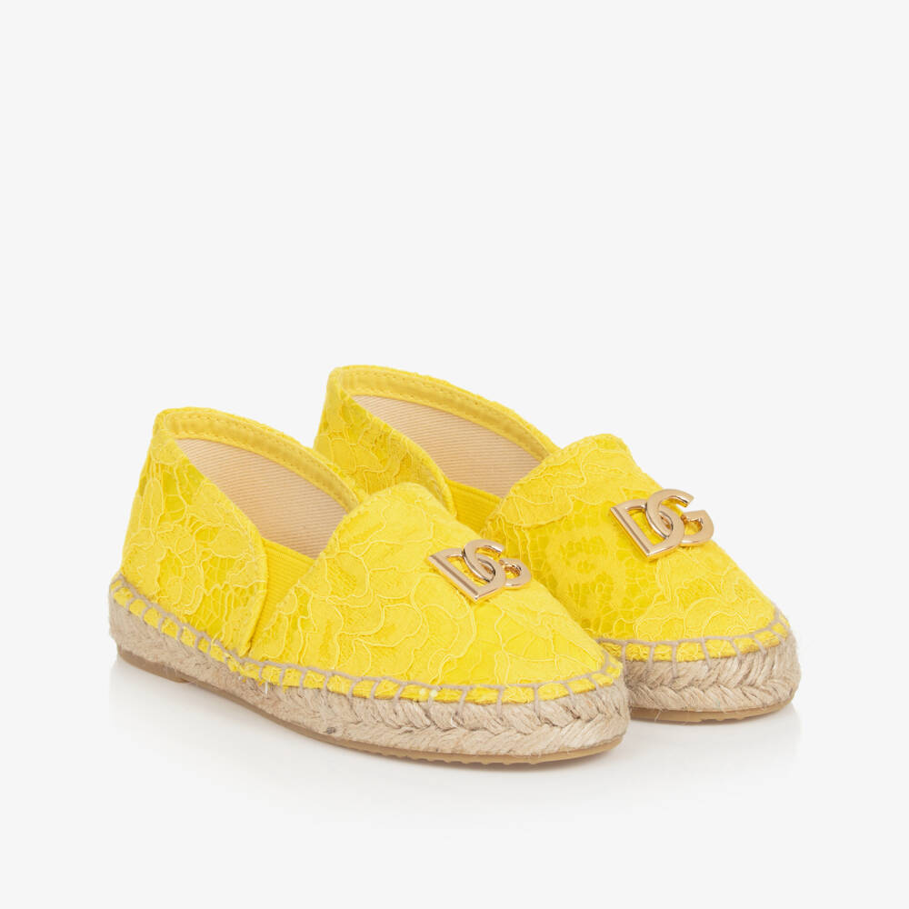 Dolce & Gabbana-Girls Yellow Lace DG Espadrilles | Childrensalon Outlet