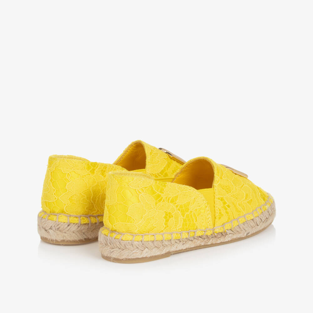 Dolce & Gabbana-Girls Yellow Lace DG Espadrilles | Childrensalon Outlet