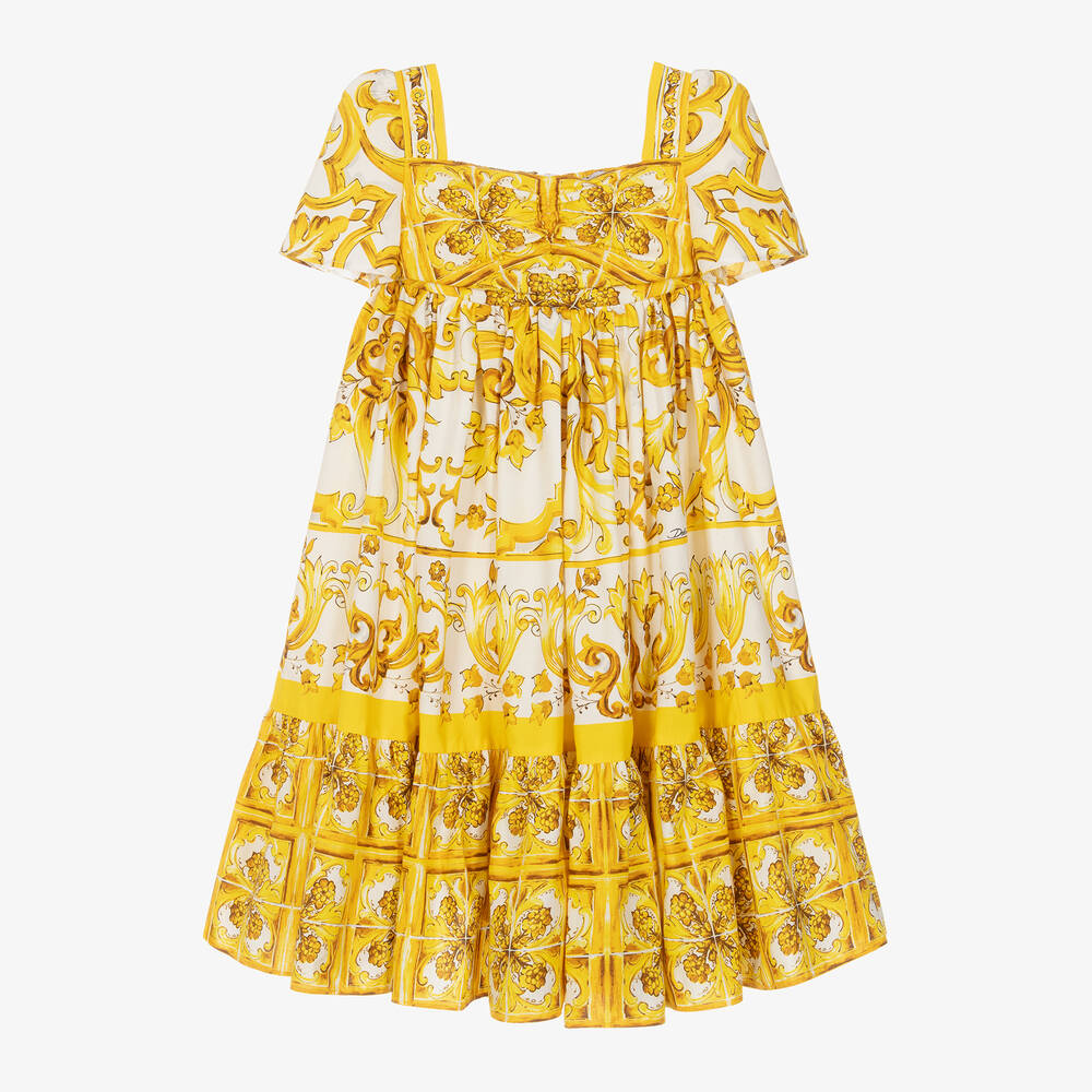 Dolce & Gabbana-Girls Yellow Majolica Cotton Dress | Childrensalon Outlet