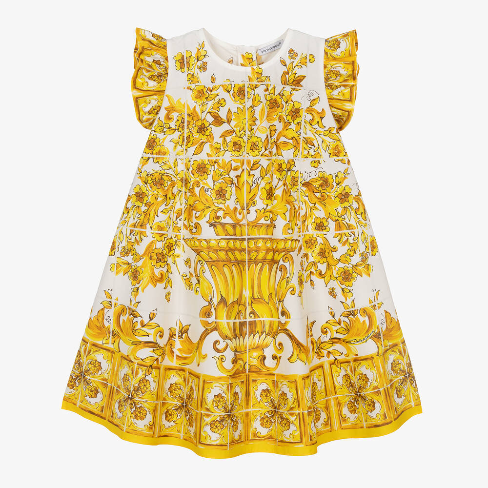 Dolce & Gabbana-Girls Yellow Majolica Cotton Dress | Childrensalon Outlet