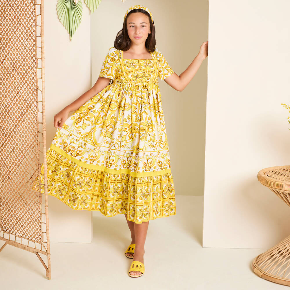 Dolce & Gabbana-Girls Yellow Majolica Leather Sandals | Childrensalon Outlet