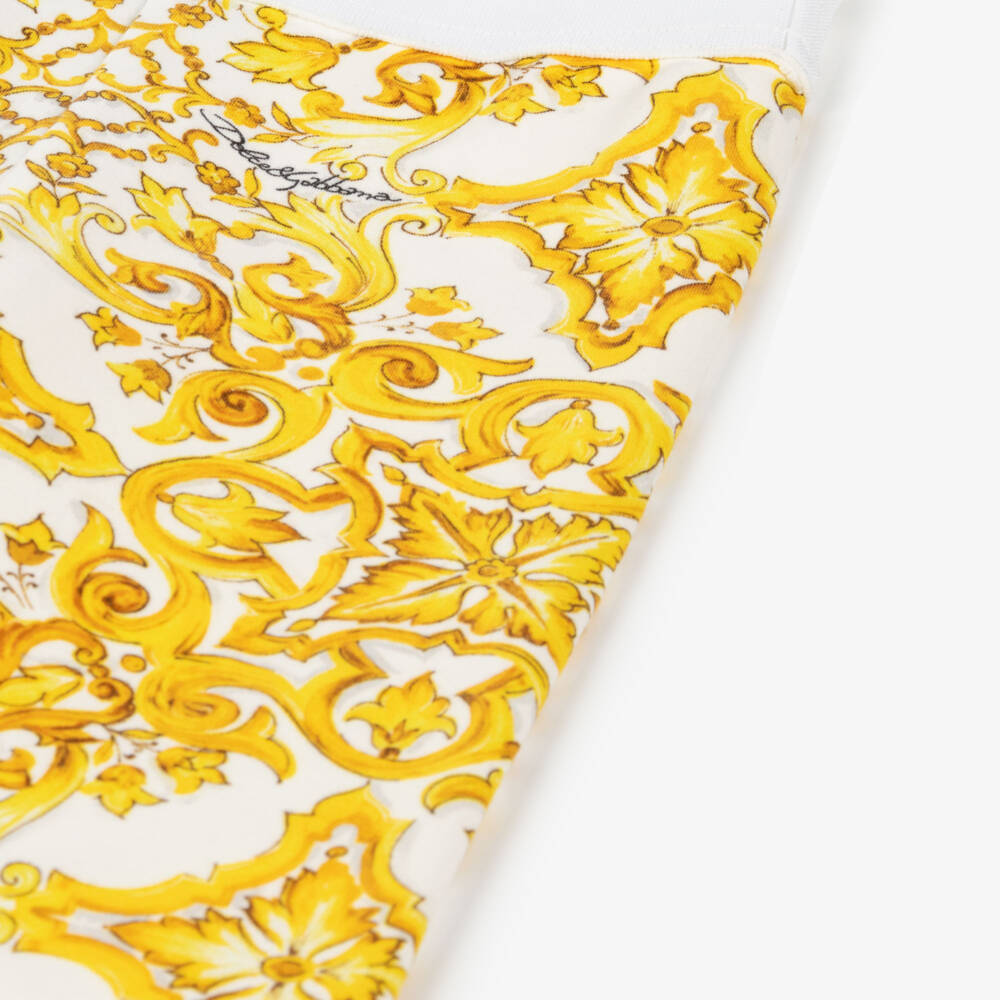 Dolce & Gabbana-Girls Yellow Majolica Pattern Cotton Leggings | Childrensalon Outlet